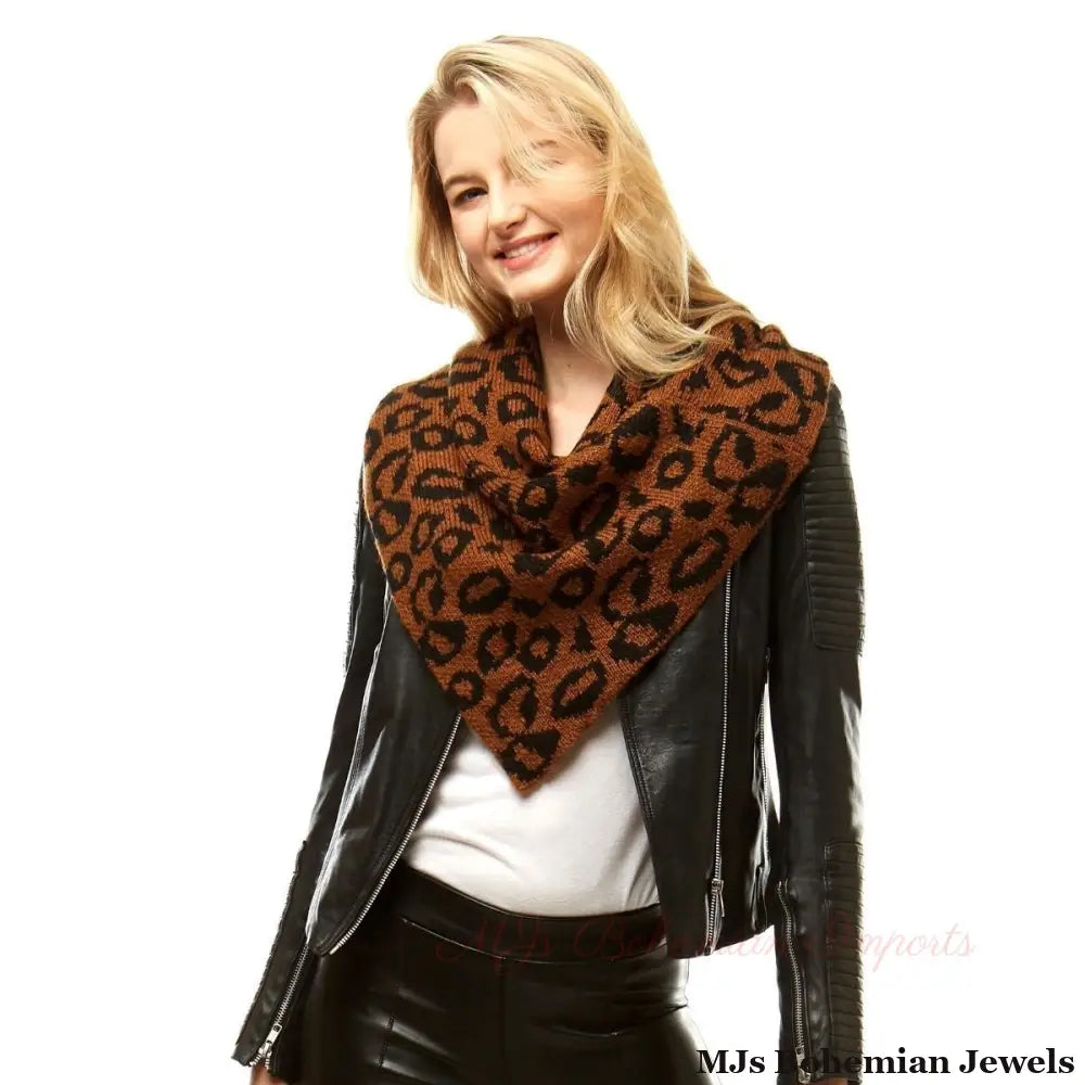Brown Leopard Triangle Tube Scarf