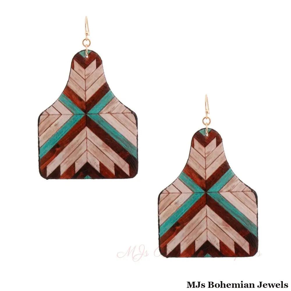 Brown Mosaic Leather Paddle Earrings