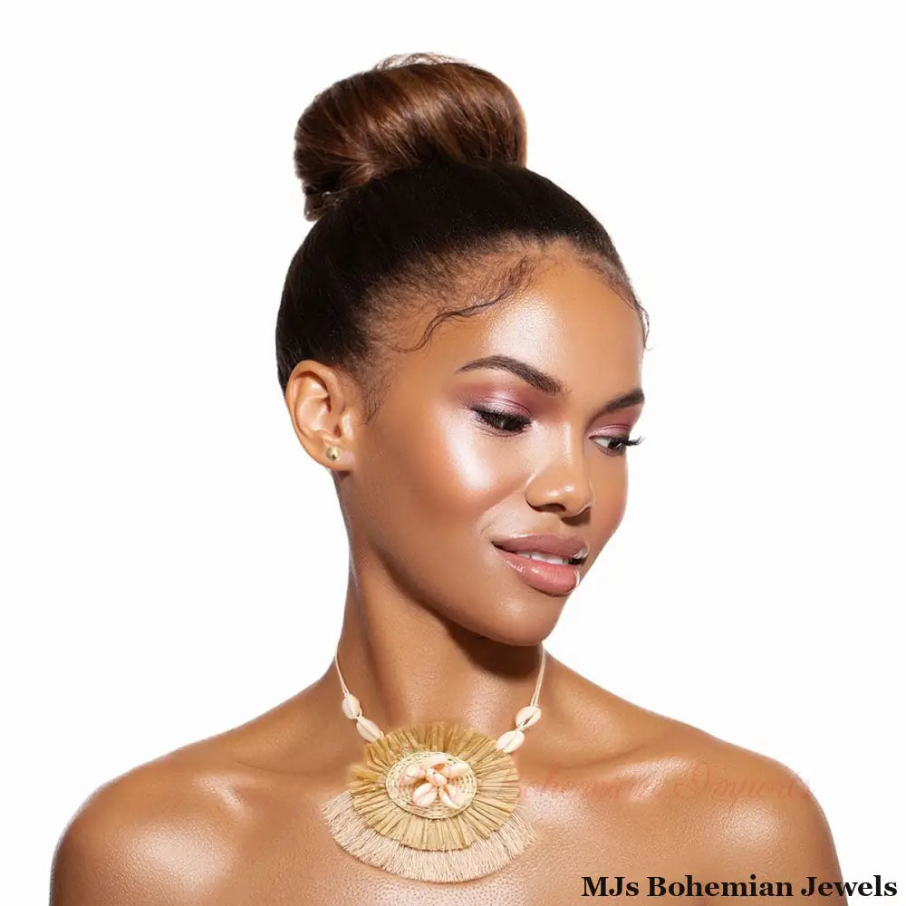 Brown Shell Raffia Tassel Set