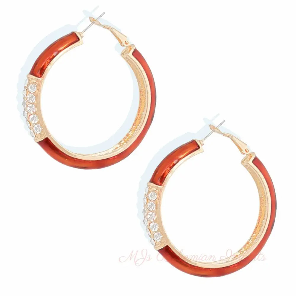 Burgundy and Gold Rhinestone Hoops
