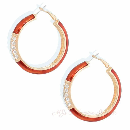 Burgundy and Gold Rhinestone Hoops