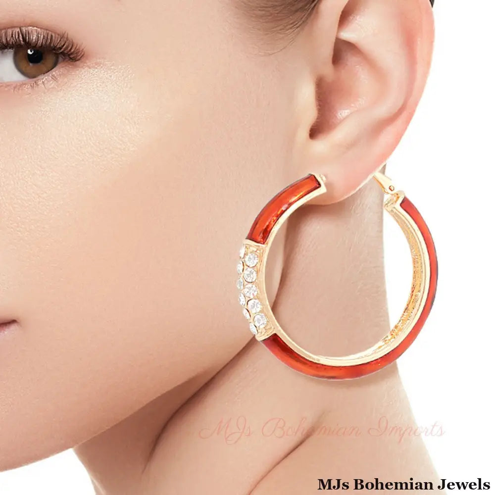 Burgundy and Gold Rhinestone Hoops