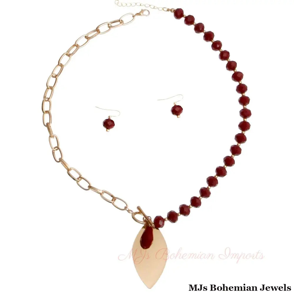 Burgundy Bead Toggle Necklace