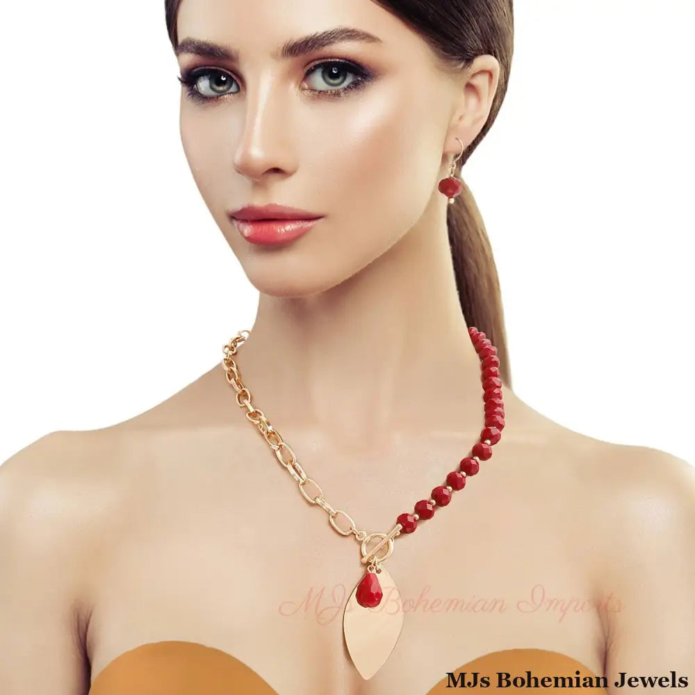 Burgundy Bead Toggle Necklace