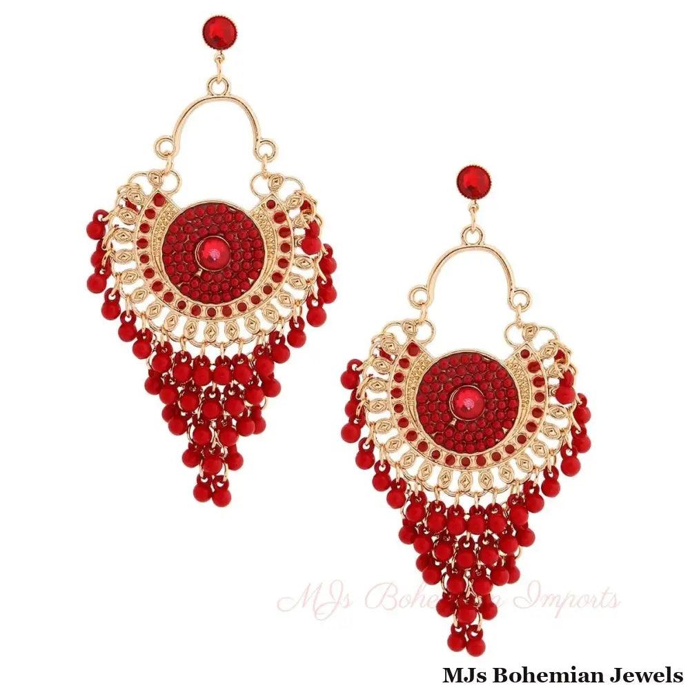 Burgundy Beaded Mandala Earrings
