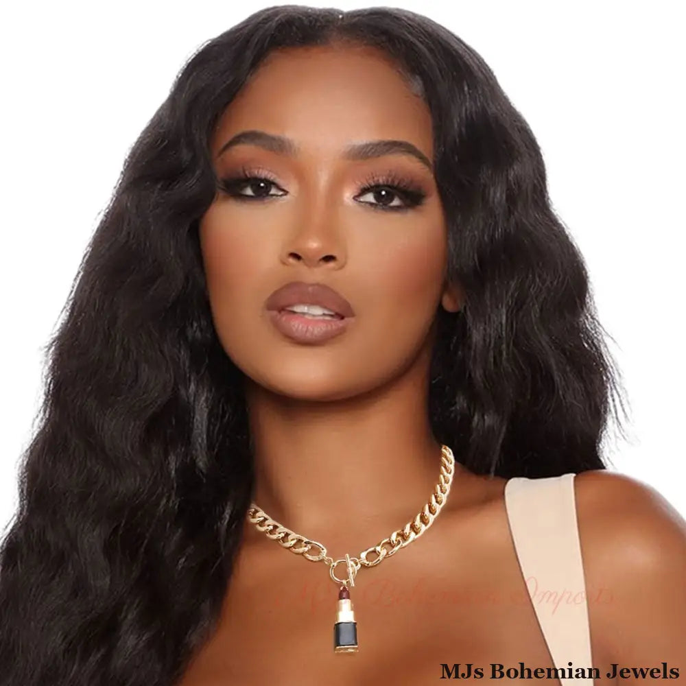 Burgundy Lipstick Charm Necklace