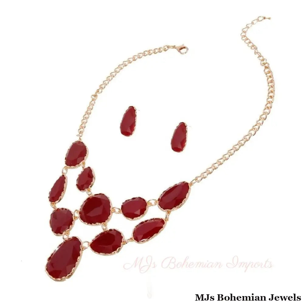 Burgundy Short Necklace Irregular Resin Teardrop inset