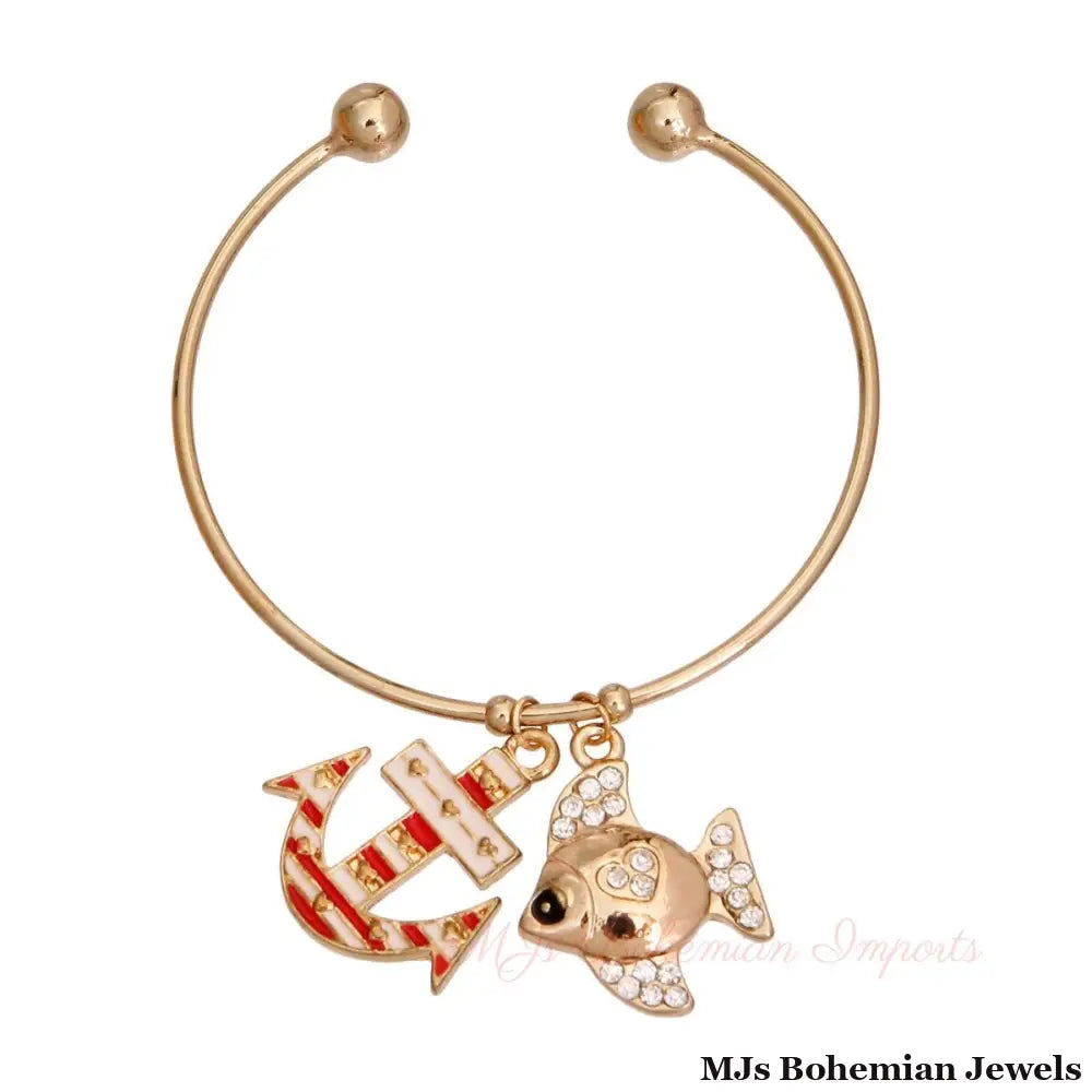 Burnished Gold Fish Charm Bracelet