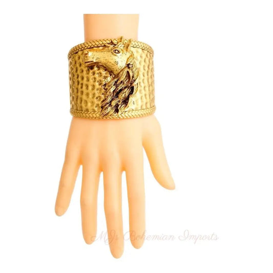 Burnished Gold Horse Hammered Cuff