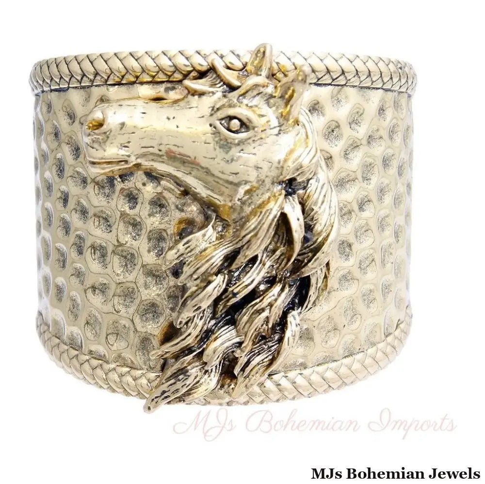 Burnished Gold Horse Hammered Cuff