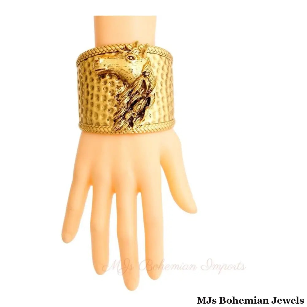 Burnished Gold Horse Hammered Cuff