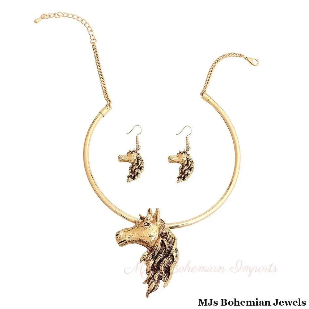 Burnished Gold Horse Necklace