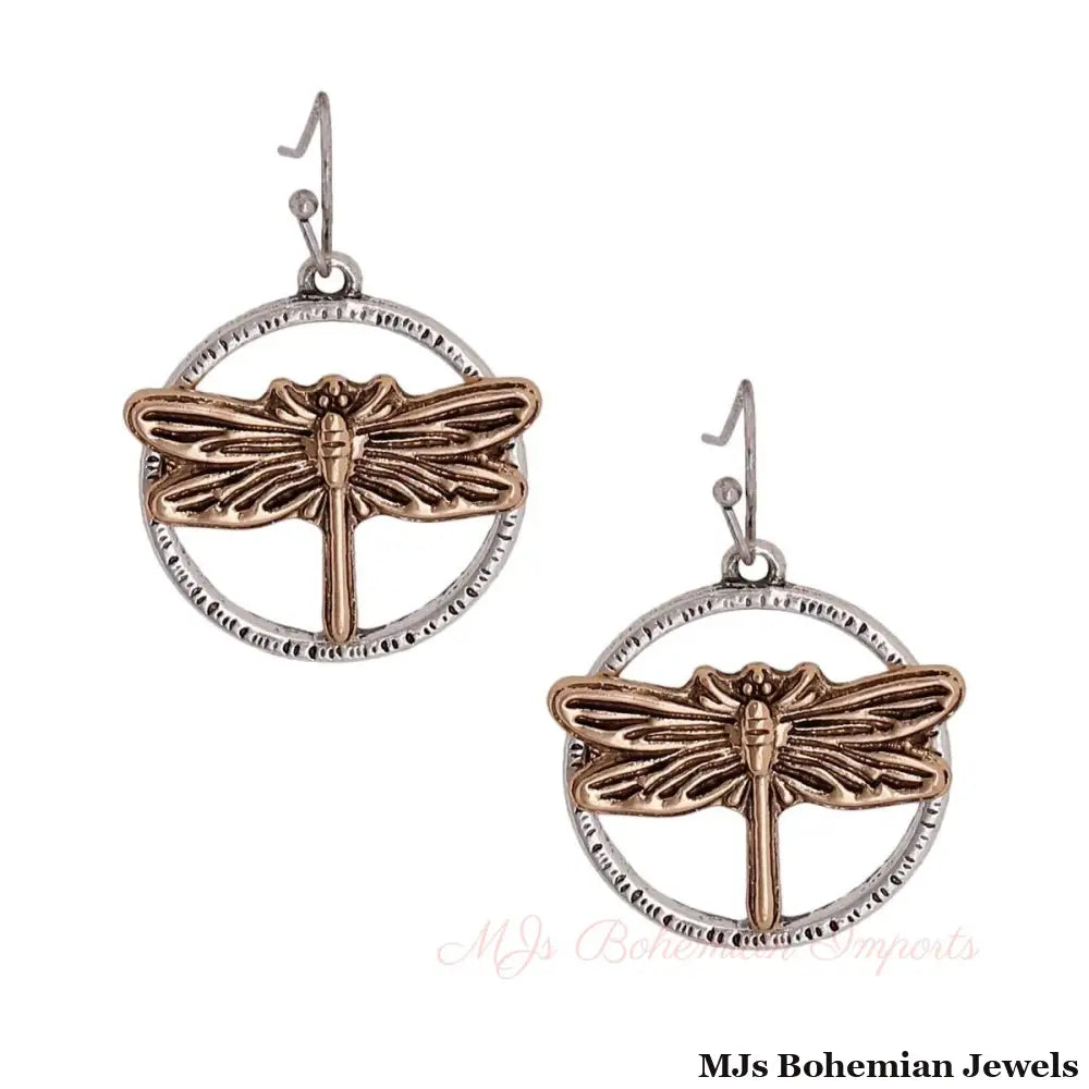 Burnished Metal Dragonfly Earrings