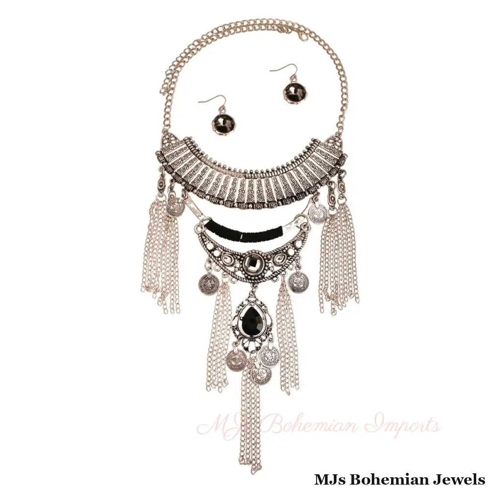 Burnished Silver Black Necklace