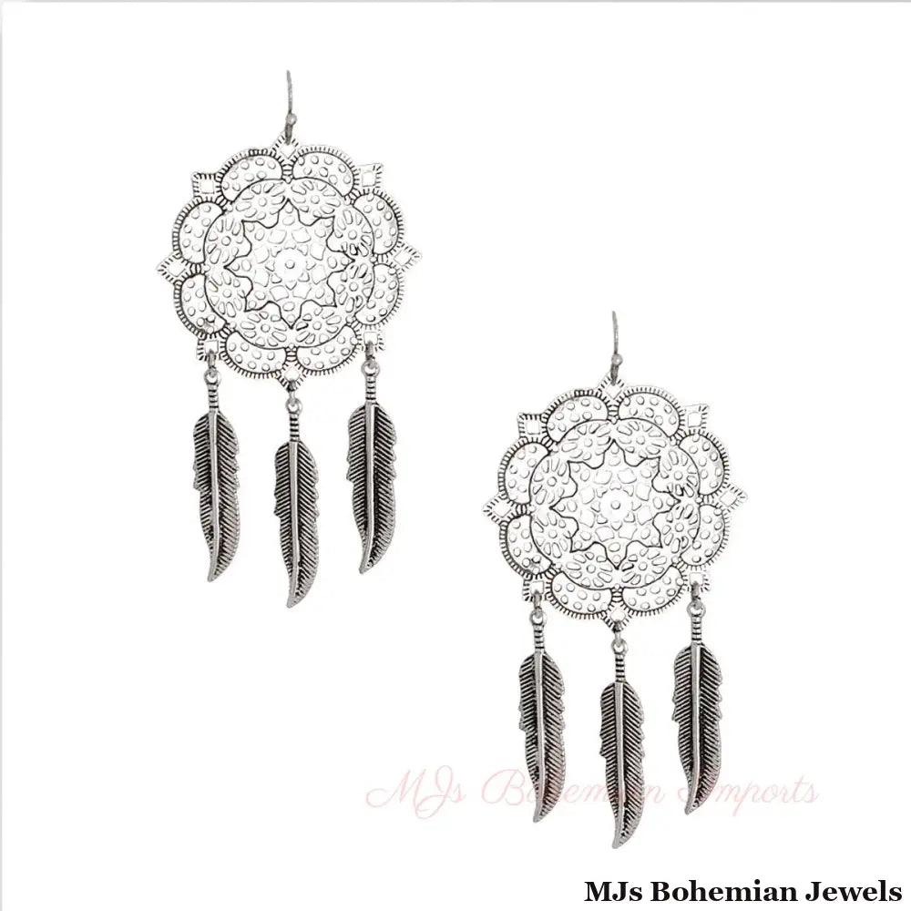 Burnished Silver Filigree Feather Earrings
