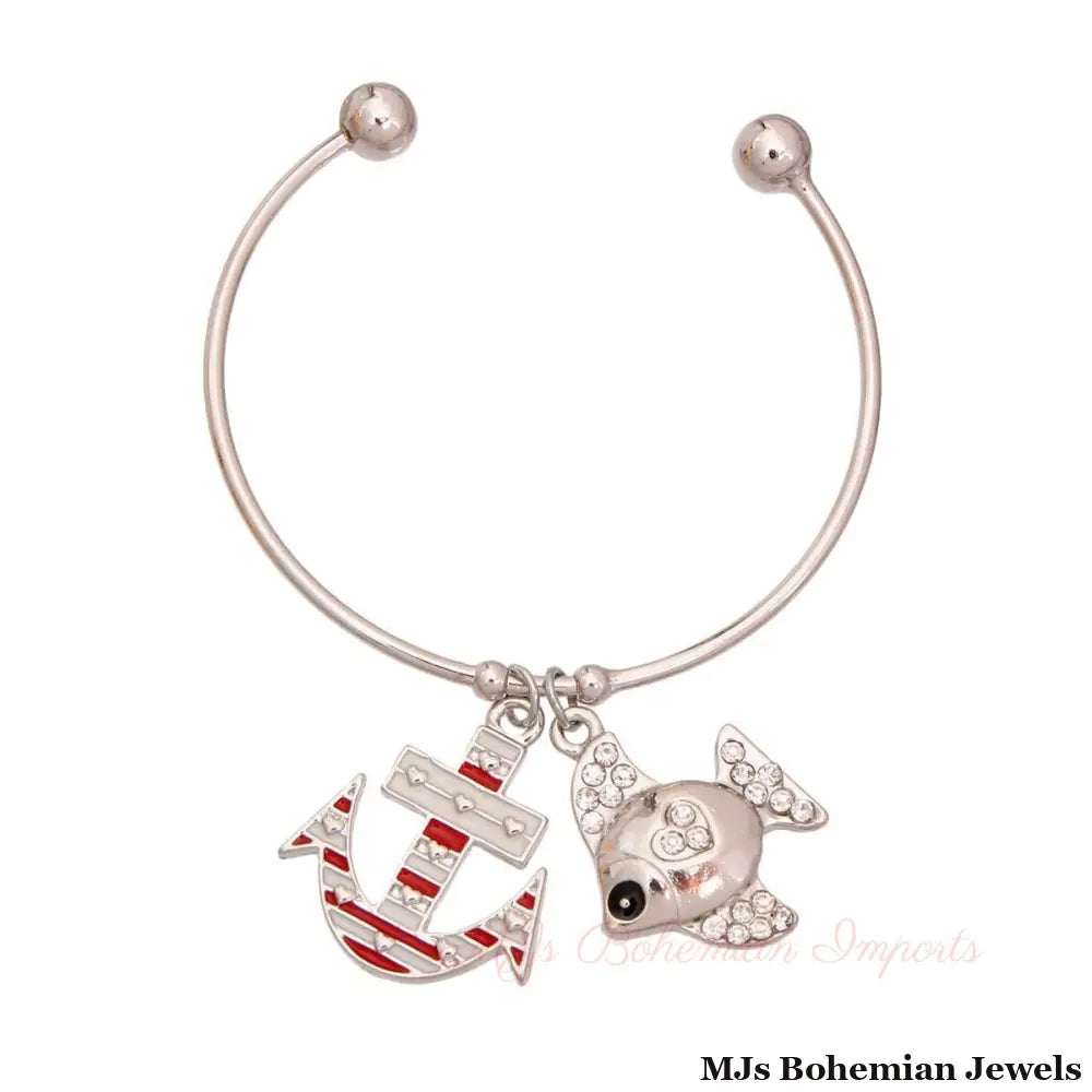 Burnished Silver Fish Charm Bracelet