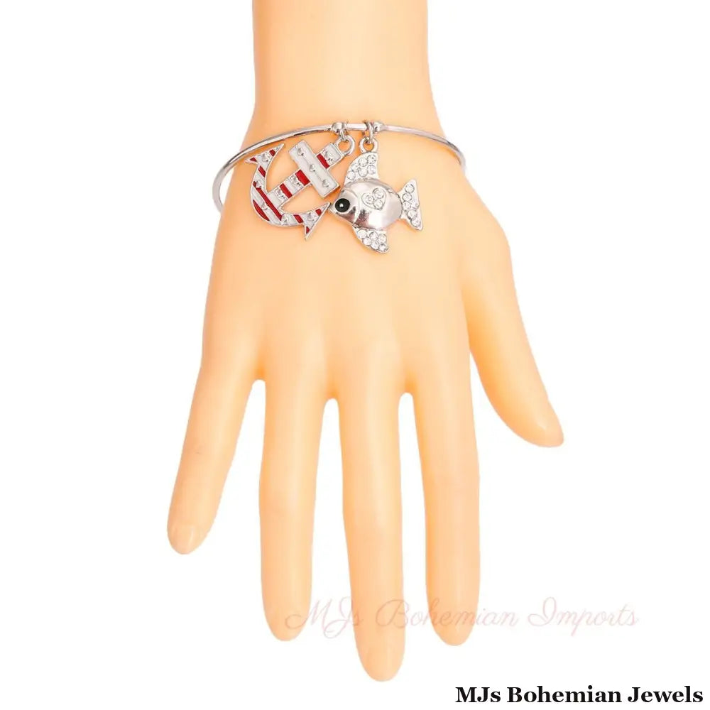 Burnished Silver Fish Charm Bracelet