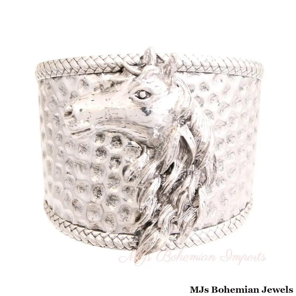 Burnished Silver Horse Hammered Cuff
