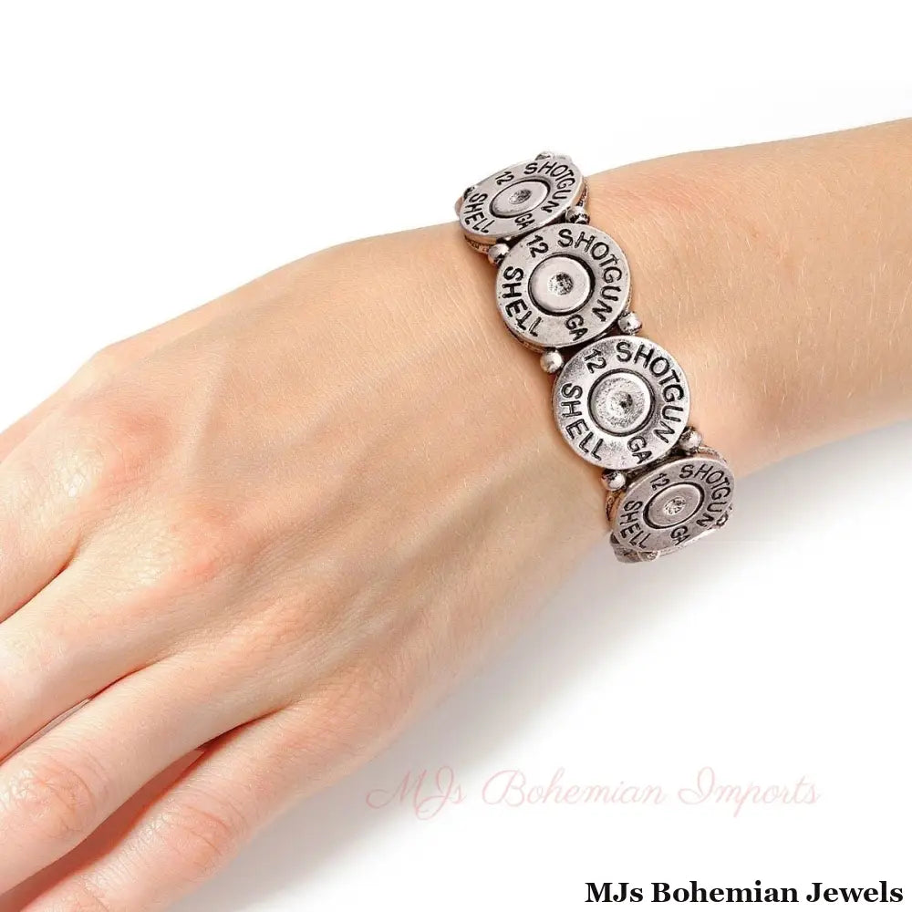 Burnished Silver Shotgun Shell Bracelet