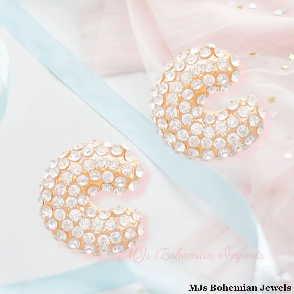 C Initial Rhinestone Studs