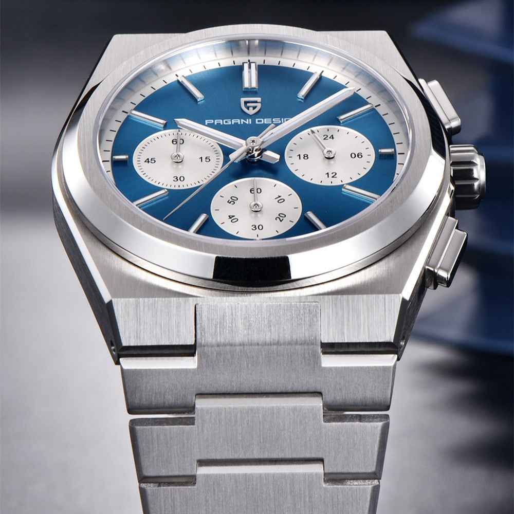 Men's Blue Chronograph Watch - 100M Waterproof, Sapphire Crystal, Stainless Steel