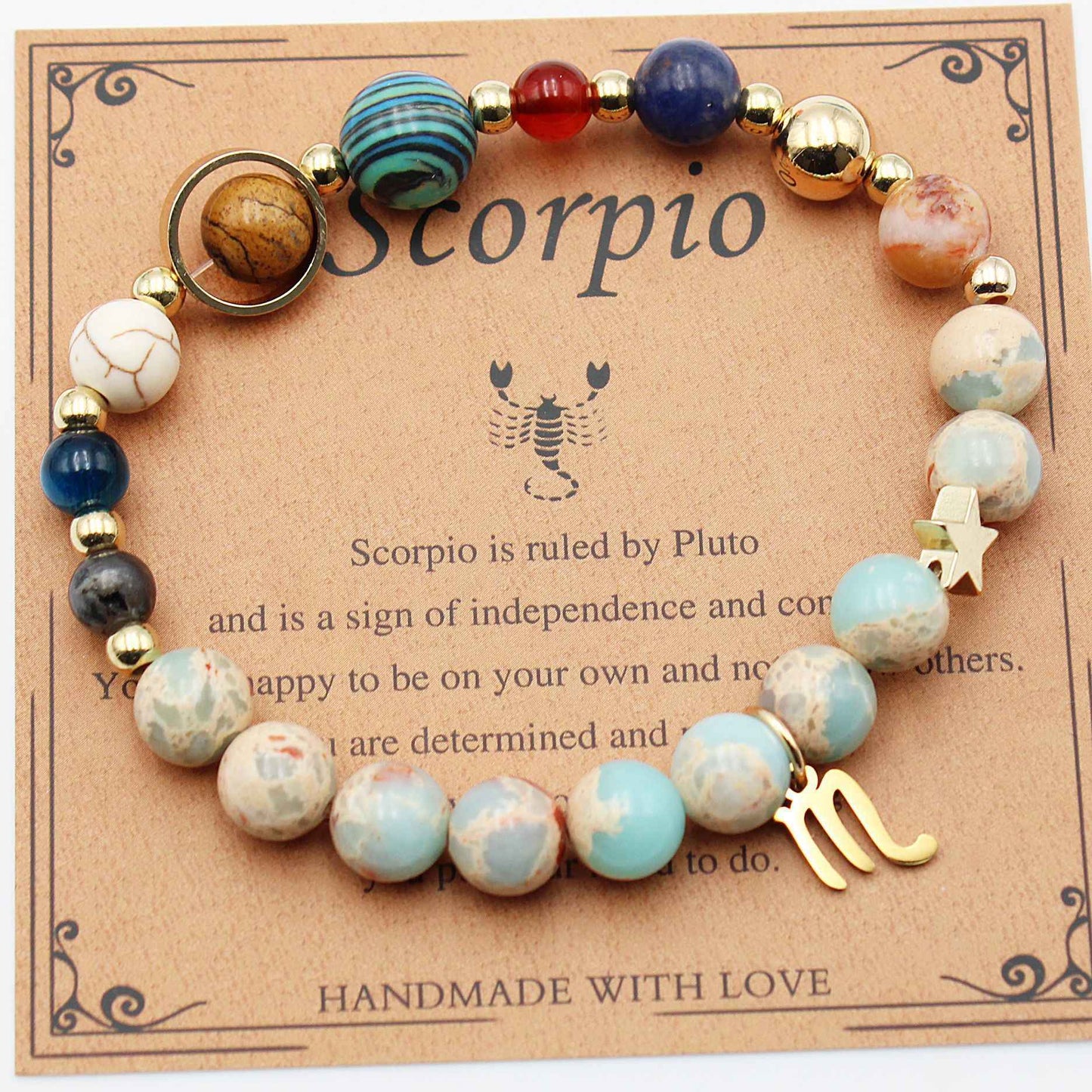 Twelve Constellations Bracelets - Natural Stone Beaded Bracelets with Eight Planet Designs