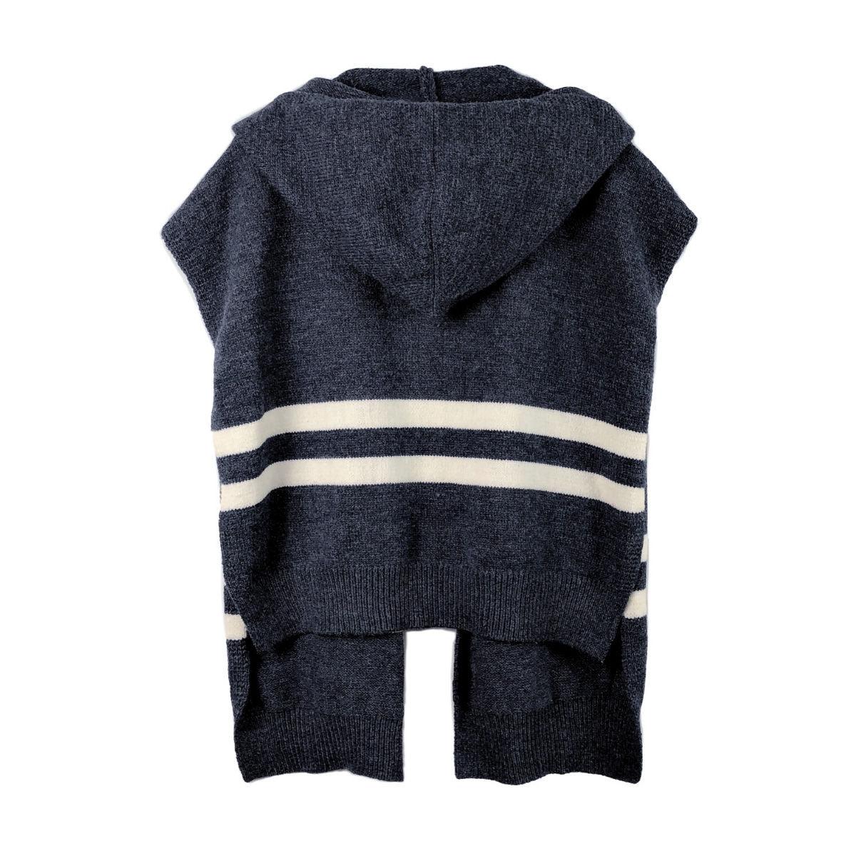 Blue Hooded Knit Tied Shoulder Sweater