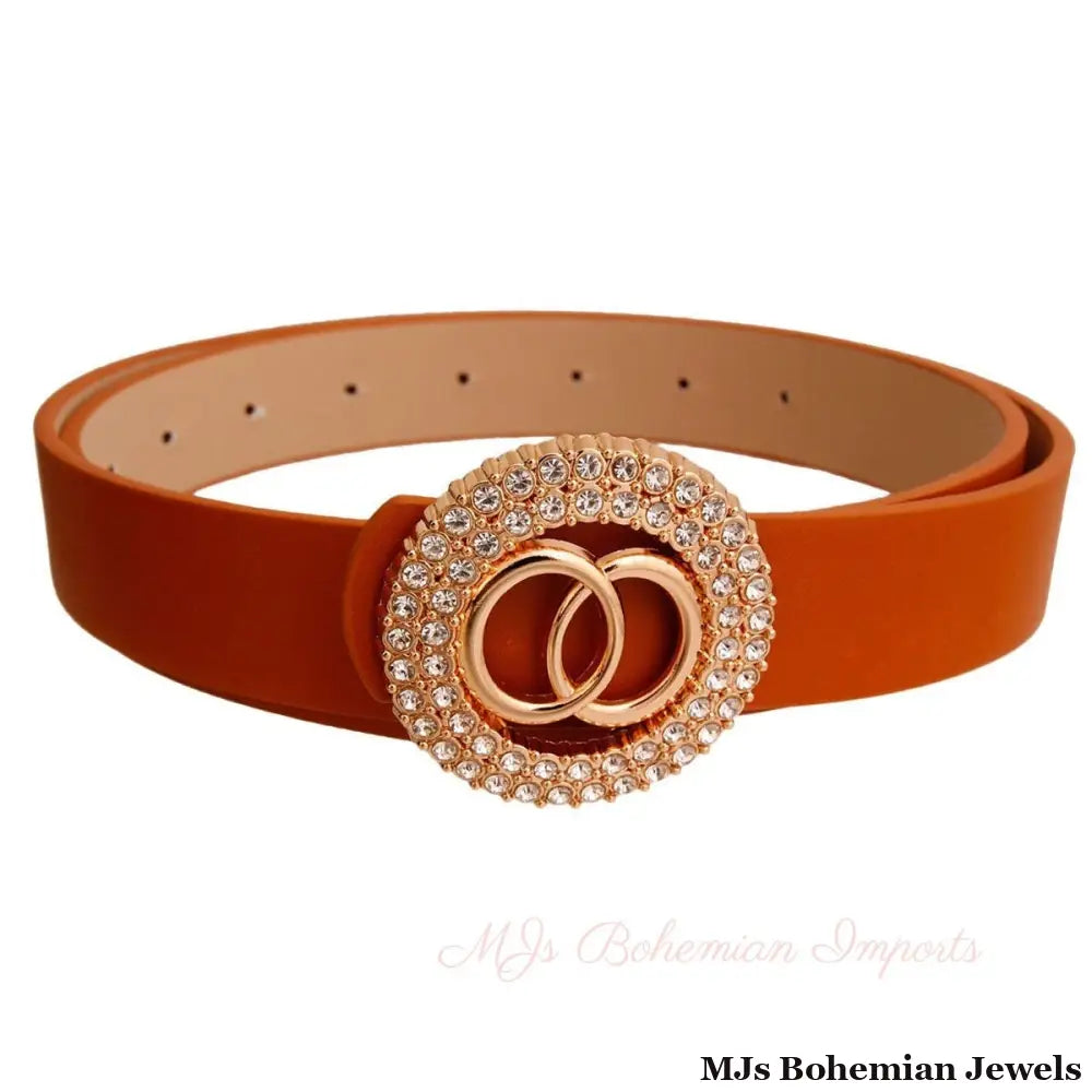 Camel and Rhinestone Gold Infinity Belt