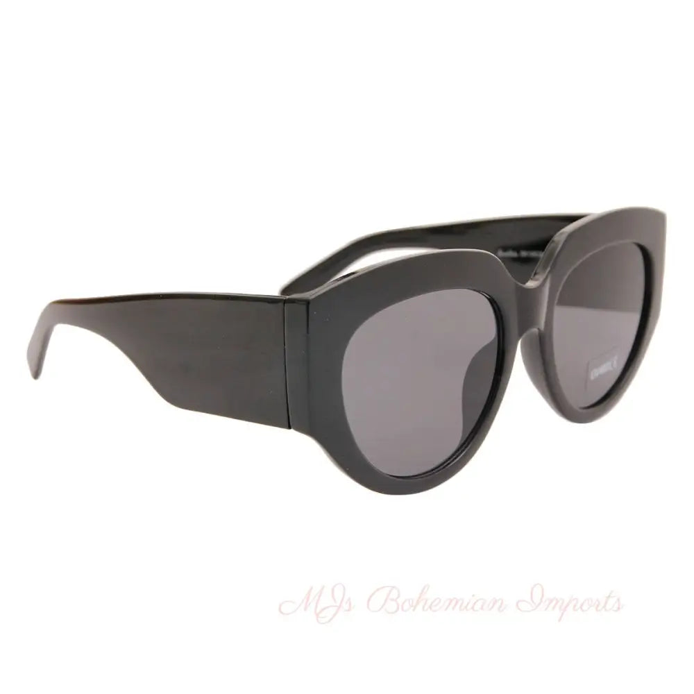 Celine Style Black Cat Eye Wide Arm Sunglasses