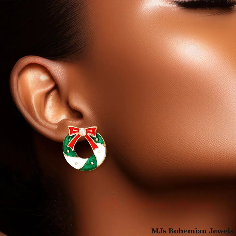 Charming Holiday Duo: Stocking and Wreath Mismatched Studs