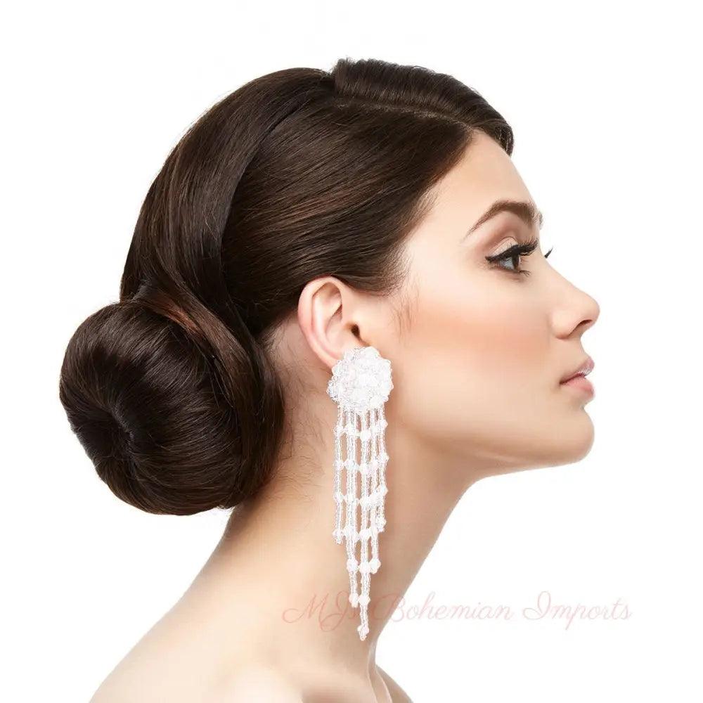 Clear Glass Bead Ball Fringe Earrings
