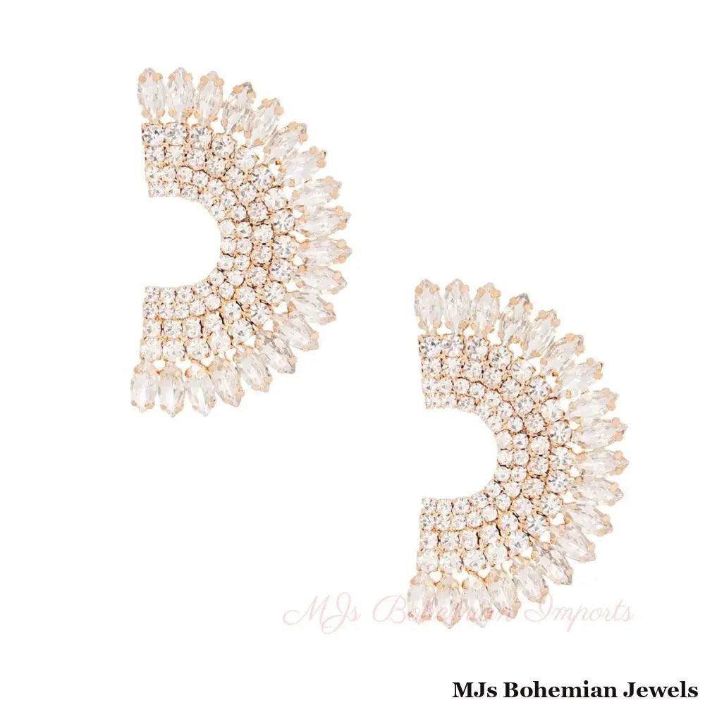 Clear Semi Circle Gold Studs
