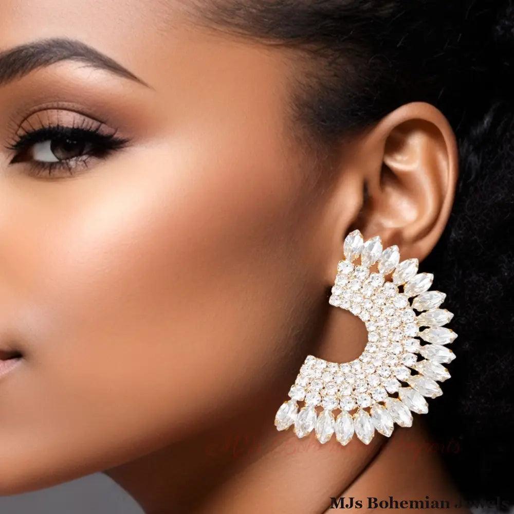 Clear Semi Circle Gold Studs
