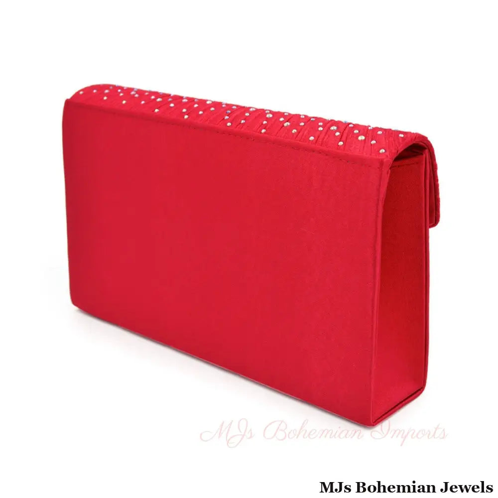Clutch Red Ruched Rhinestone Bag for Women