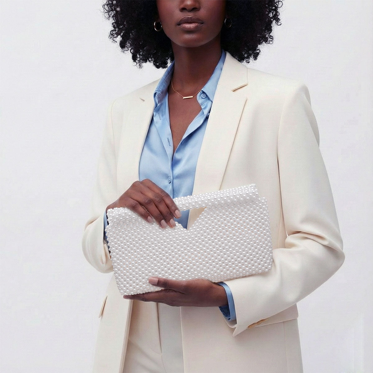 Clutch White Pearl Open Top Handmade Bag
