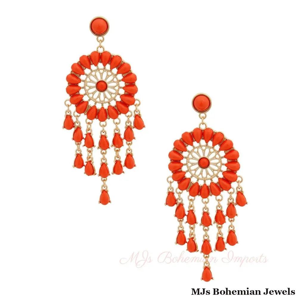 Coral Bead Dream Catcher Earrings