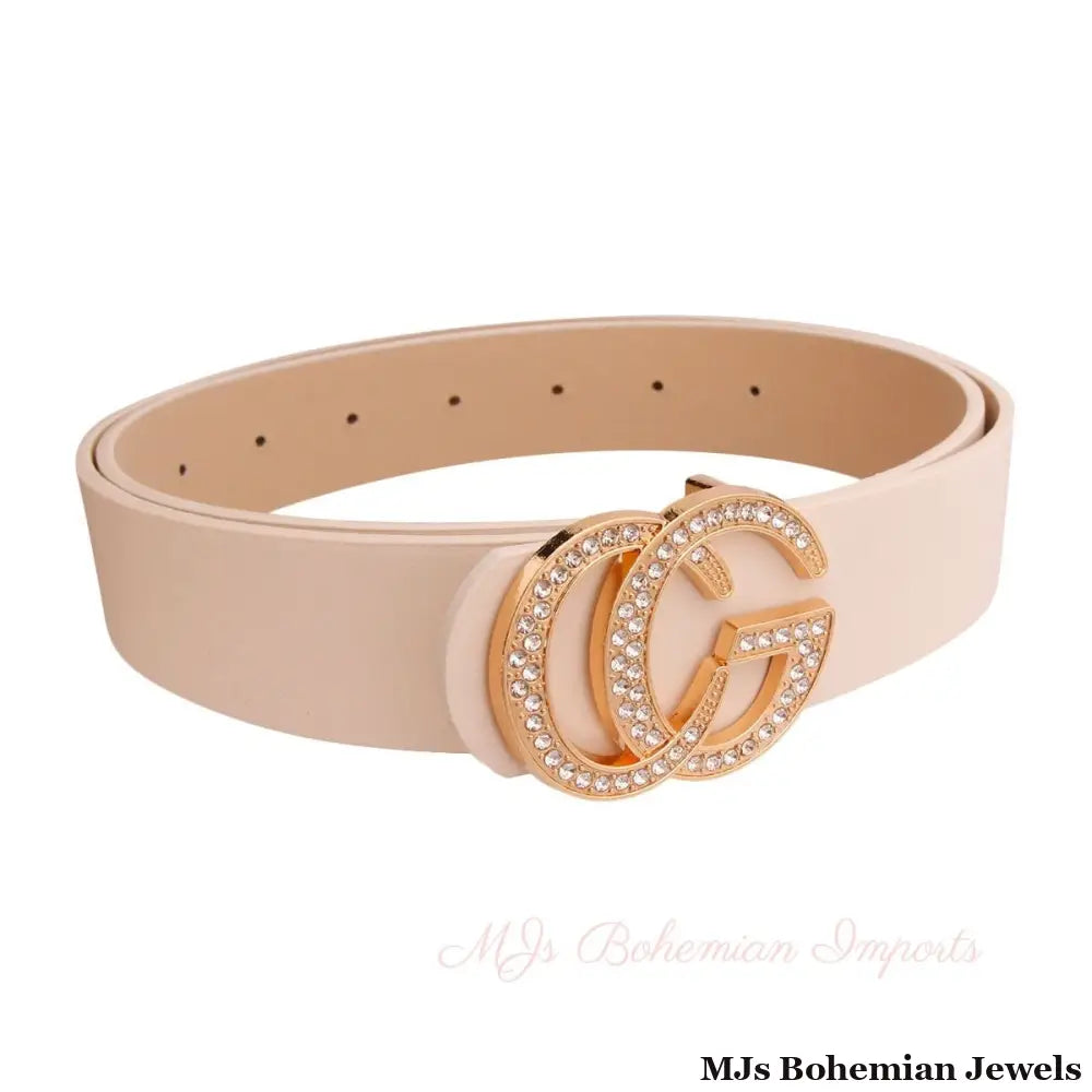 Cream and Rhinestone Gold Letter Belt