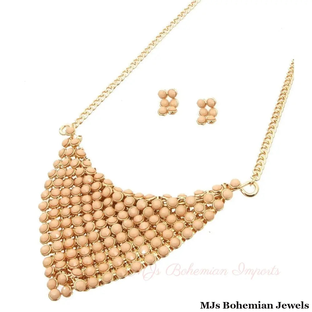 Cream Bead Scarf Necklace Set