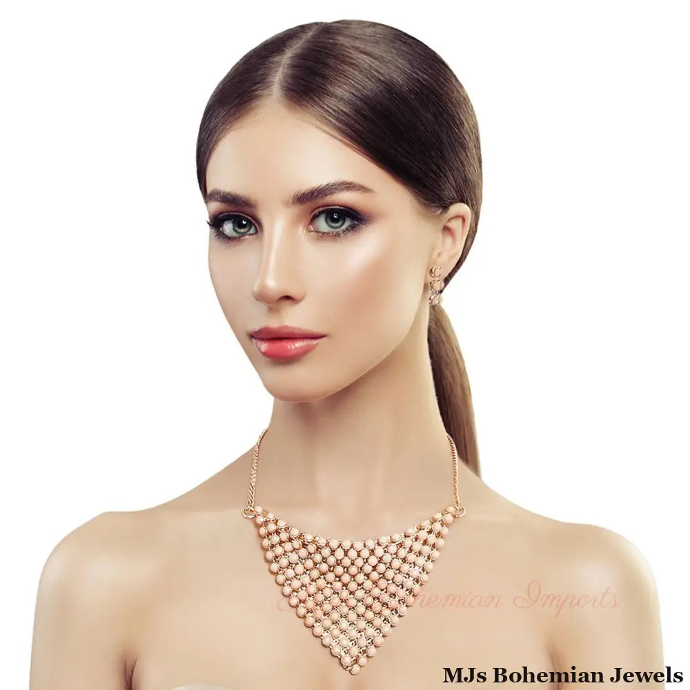 Cream Bead Scarf Necklace Set