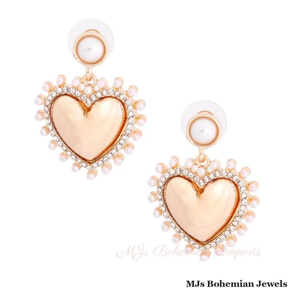 Cream Pearl and Gold Heart Earrings