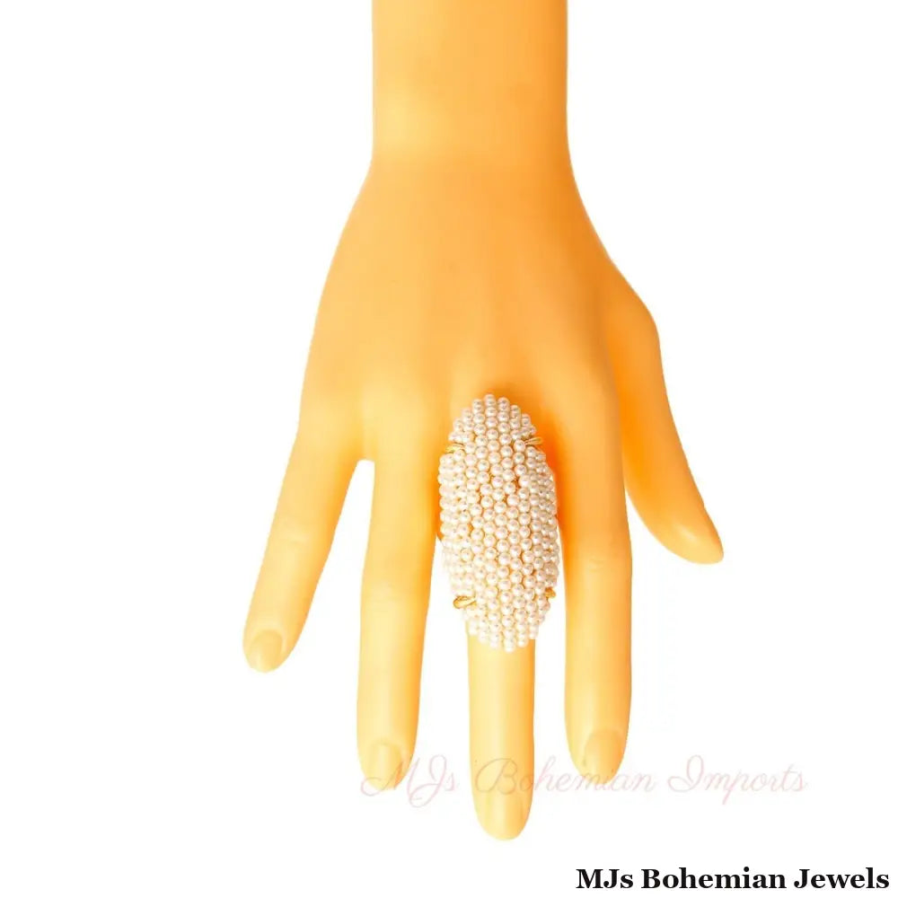 Cream Pearl Elongated Ring