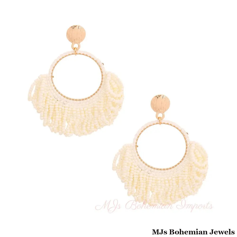 Cream Seed Bead Draped Earrings