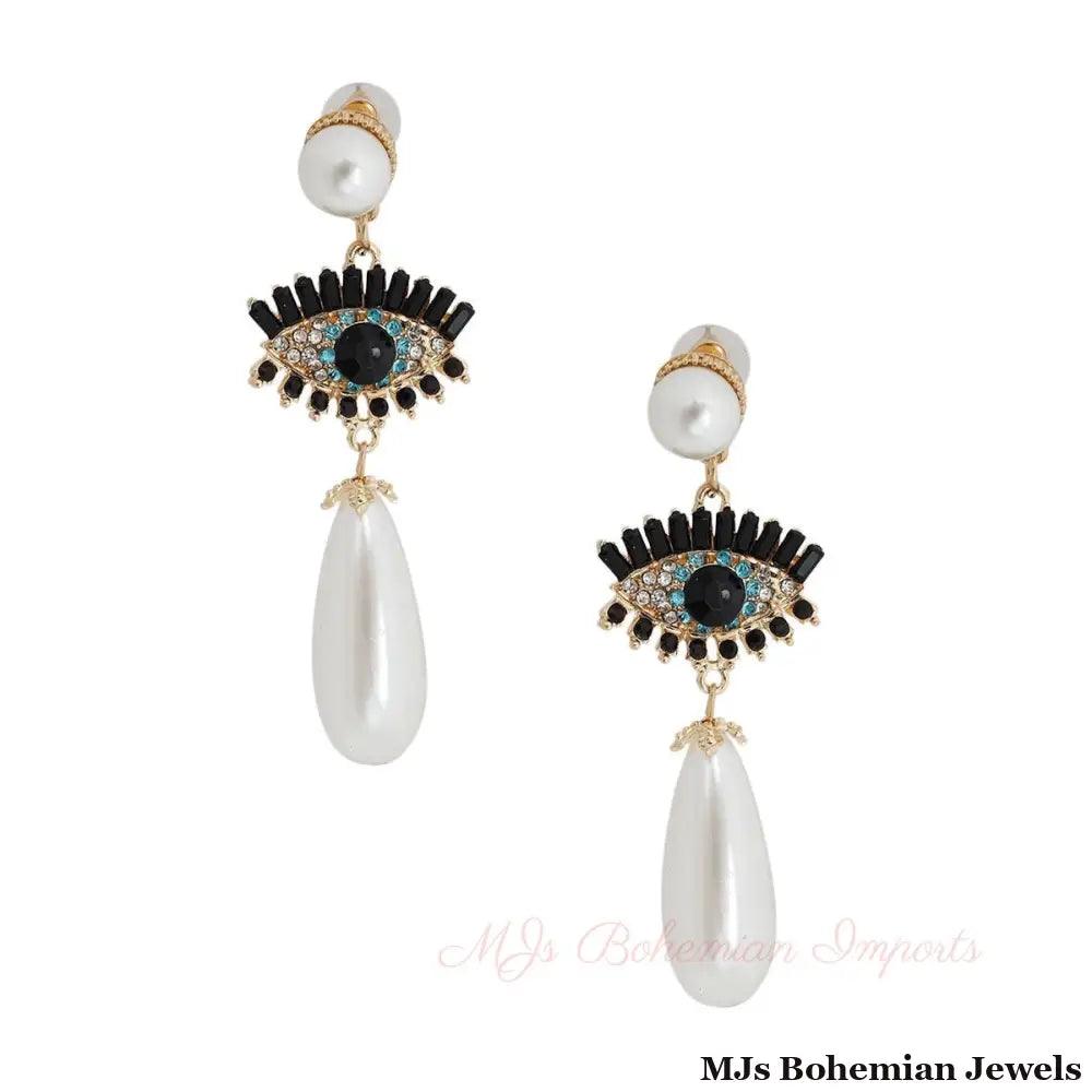 Cream Teardrop Evil Eye Earrings