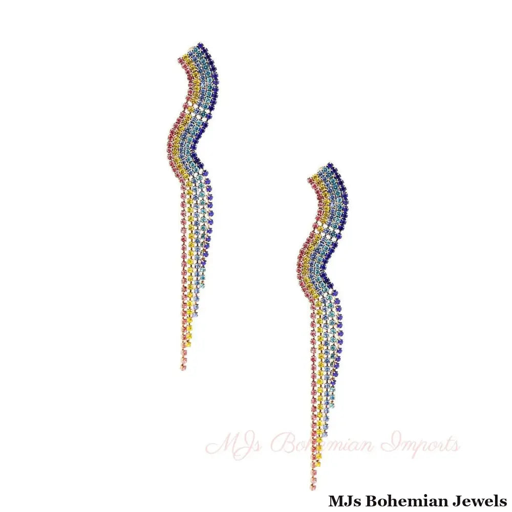 Curvy Rainbow Rhinestone Earrings