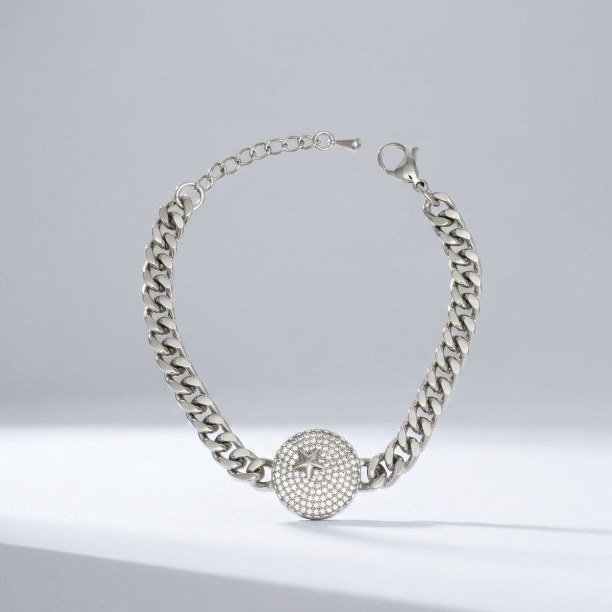 AKA Silver Star Pave CZ Curb Chain Bracelet