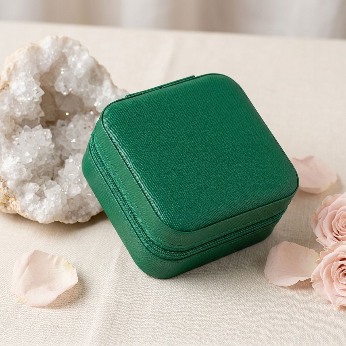 Green Travel Square Jewelry Box Organizer for Women