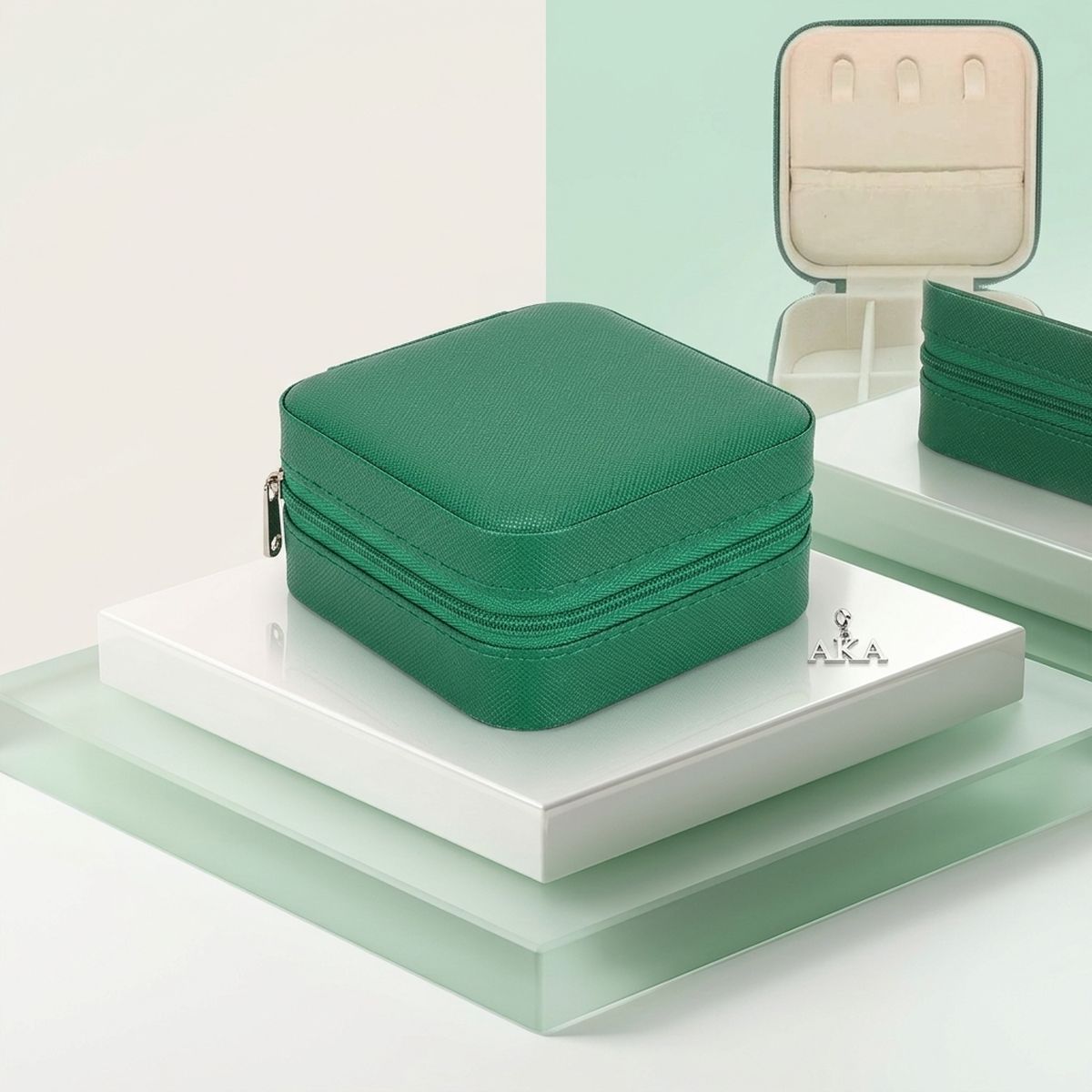 Green Travel Square Jewelry Box Organizer for Women