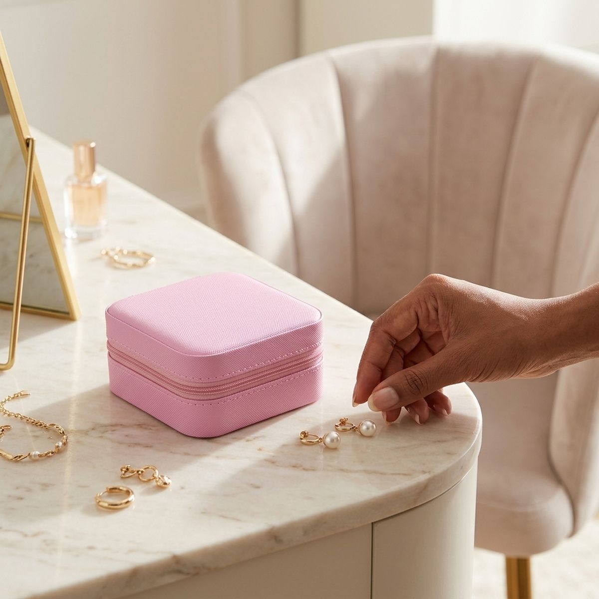Pink Travel Square Jewelry Box Organizer for Women