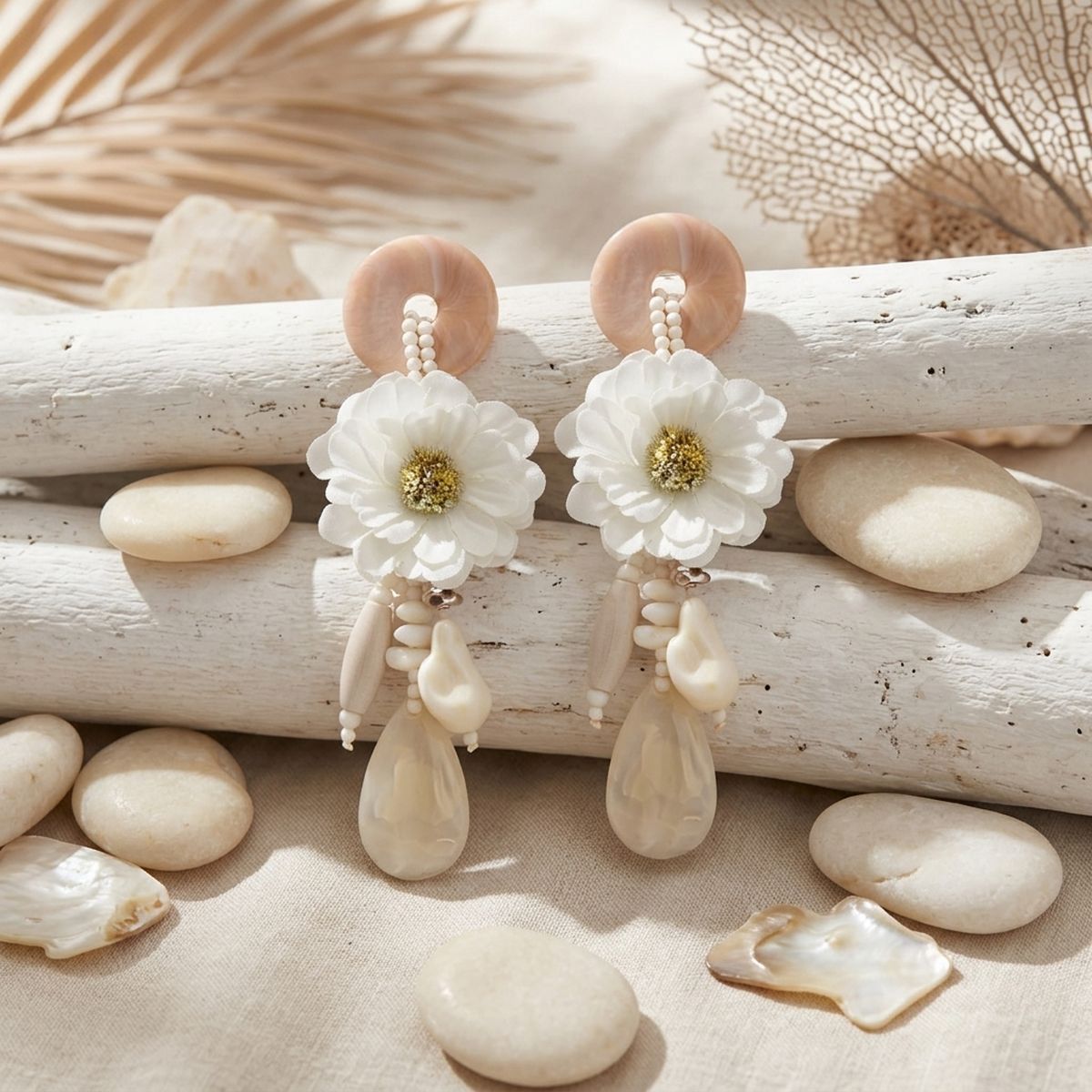 Ivory Oversized Natural Floral Drop Earrings