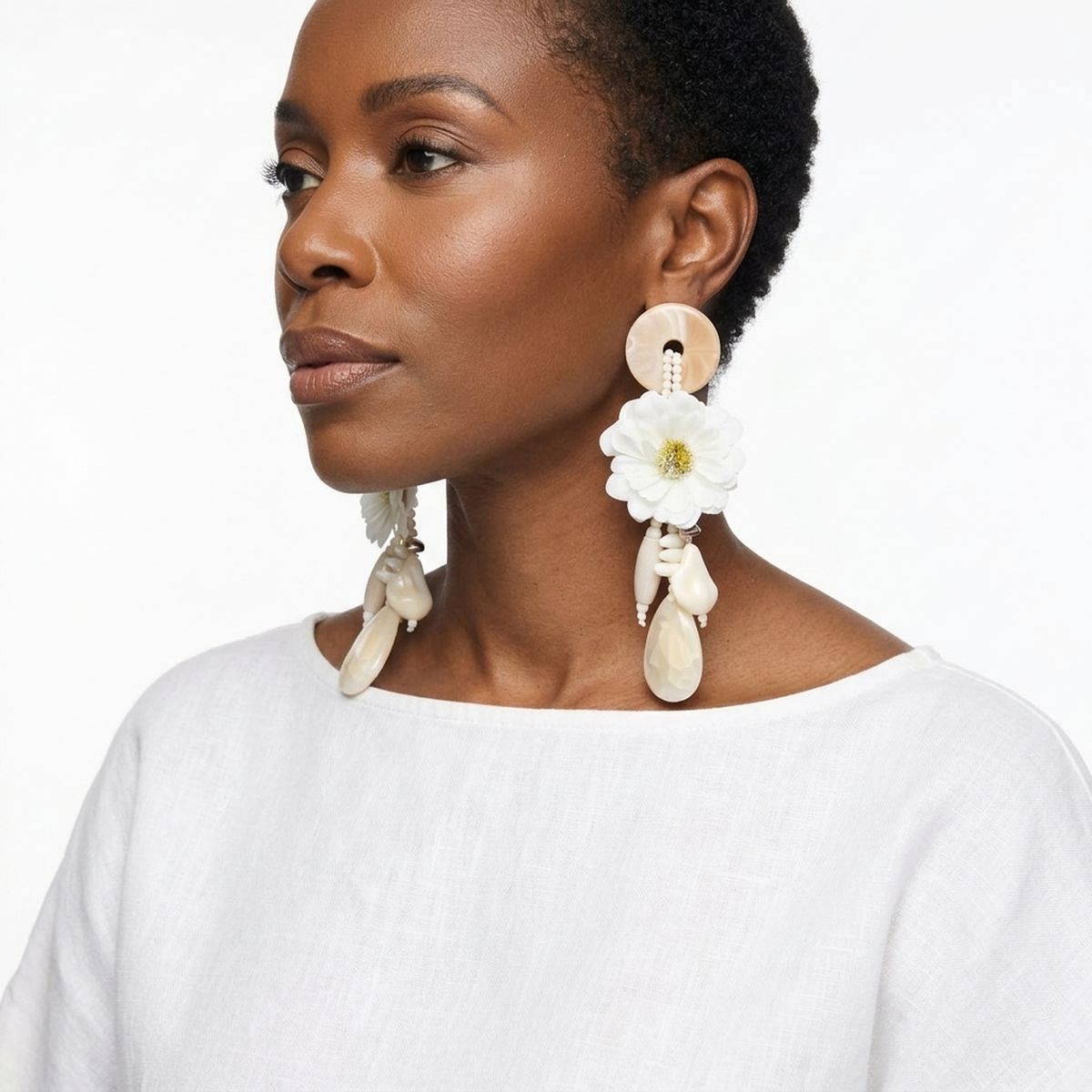 Ivory Oversized Natural Floral Drop Earrings